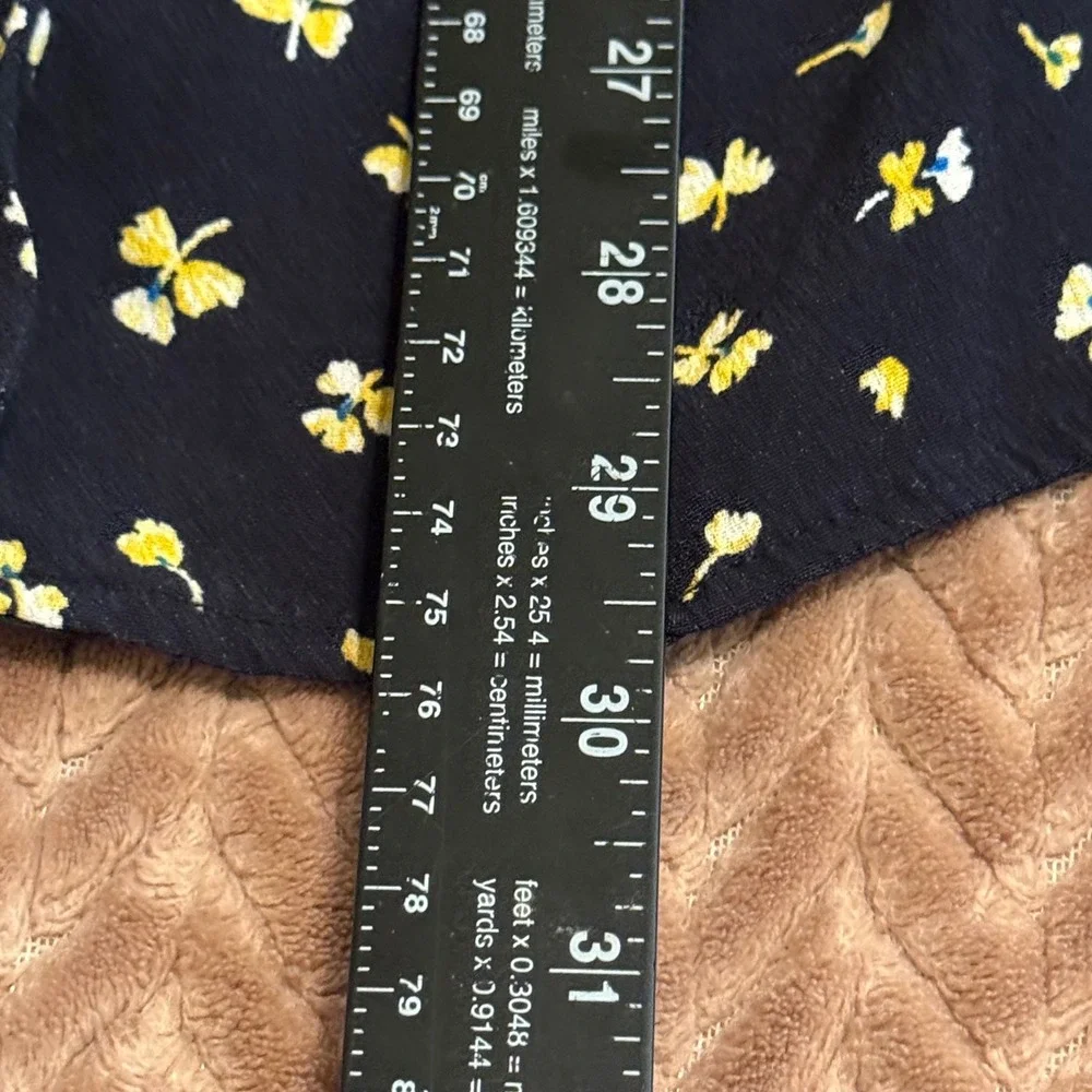 HM Navy Blue Floral Long Sleeve Wrap Midi Dress Womens Size 8 V-Neck Yellow - Picture 7 of 9
